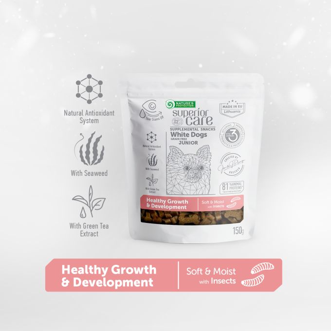 complementary grain free feed - snacks to support healthy growth and development with insects for junior all breed dogs with white coat - 8