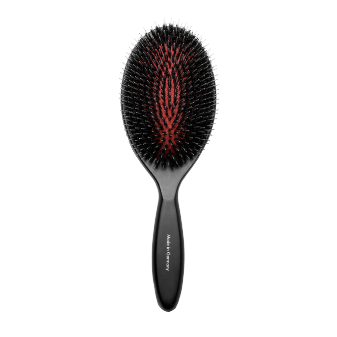 Brush, beech wood, 16 mm boar bristles with nylon teeth, black, oval shape - 0