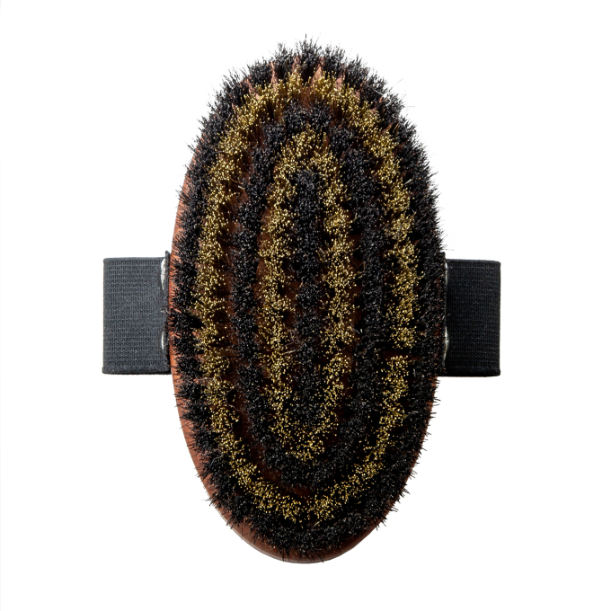 Massage brush, pear wood, brass metal and horse hair bristles, light brown - 0