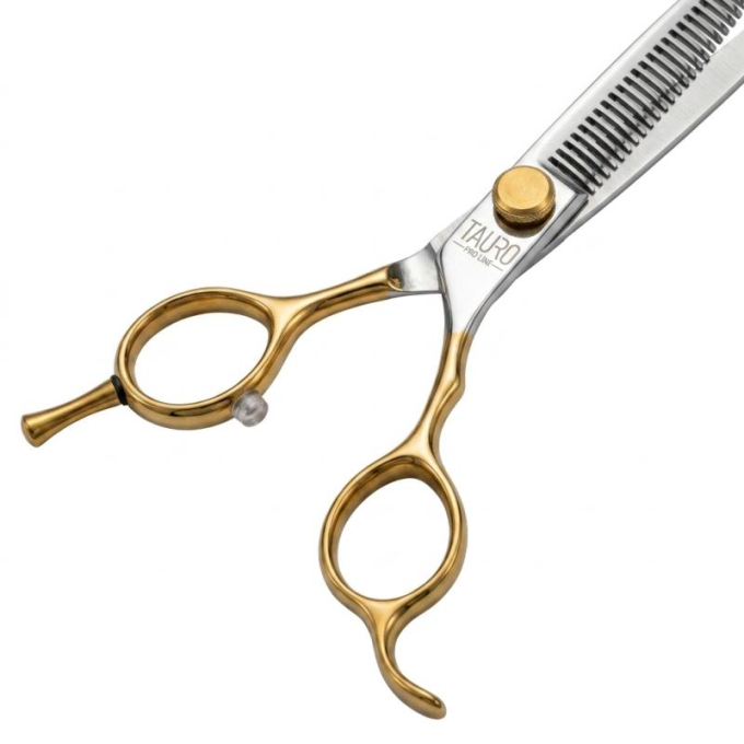 Perfection by Janita J. Plungė professional curved thinning (chunker) scissors for grooming, right-handed, stainless steel, silver with gold handles, 18 cm - 4