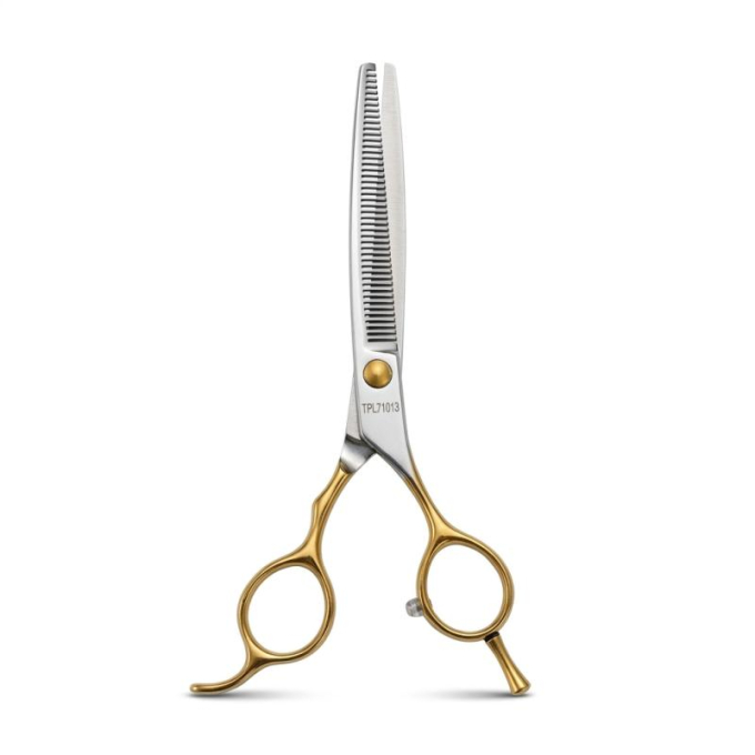 Perfection by Janita J. Plungė professional curved thinning scissors for grooming, right-handed, stainless steel, silver with gold handles, 18 cm - 0