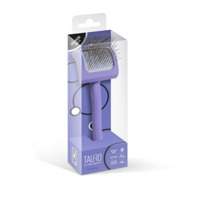 wooden brush, curved, rectangular, pins 25 mm, purple - 4