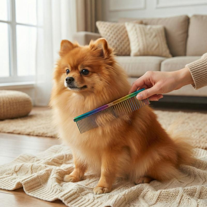 dual density comb for coat grooming and styling, stainless steel - 4