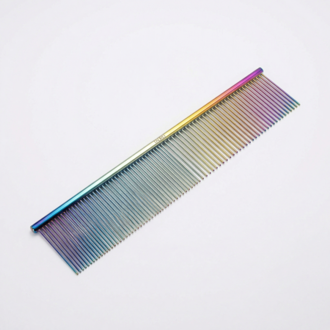 dual density comb for coat grooming and styling, stainless steel - 0