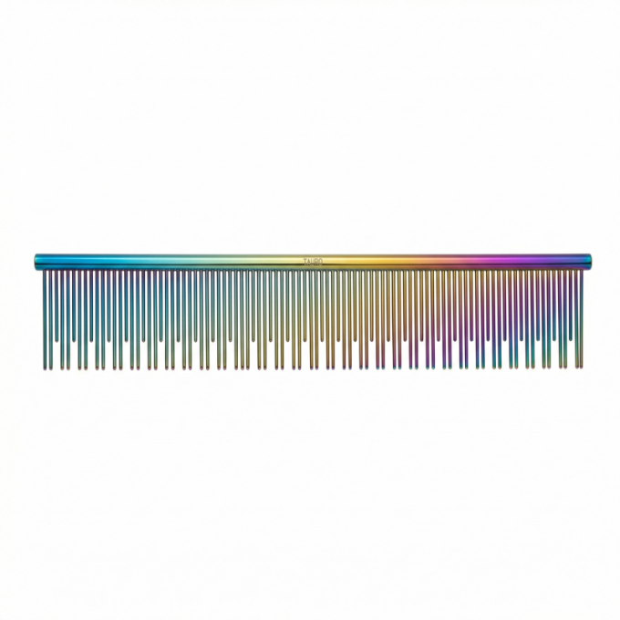 dual density comb for coat grooming and styling, stainless steel - 1