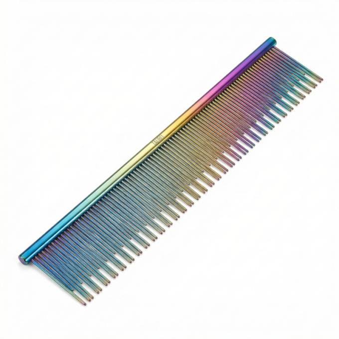 dual density comb for coat grooming and styling, stainless steel - 2