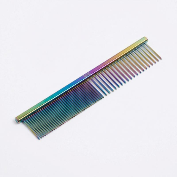 dual density comb for coat grooming and styling, stainless steel - 1