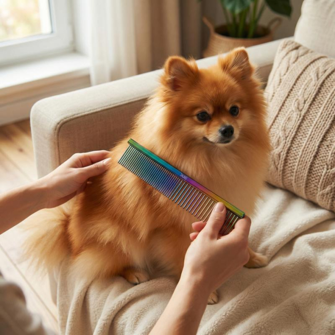 dual density comb for coat grooming and styling, stainless steel - 6