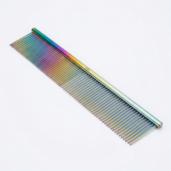 dual density comb for coat grooming and styling, stainless steel - 1