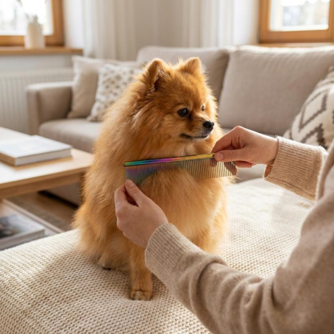 dual density comb for coat grooming and styling, stainless steel - 3