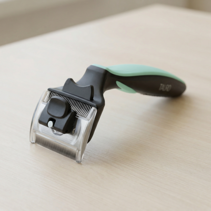 грабли для ухода за домашними животными для вычесывания шерсти с вращающимися двойными лезвиями из нержавеющей стали (45 мм x 40 мм), расстояние между зубьями 0,8 мм и 0,6 мм, черные с зеленоватой ручкой - 7