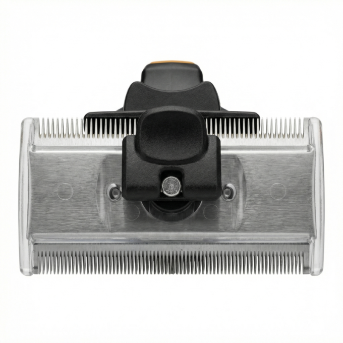 грабли для ухода за животными для вычесывания шерсти с вращающимися двойными лезвиями из нержавеющей стали (76 мм x 40 мм), расстояние между зубьями 0,8 мм и 0,6 мм, черные с оранжевой ручкой - 3