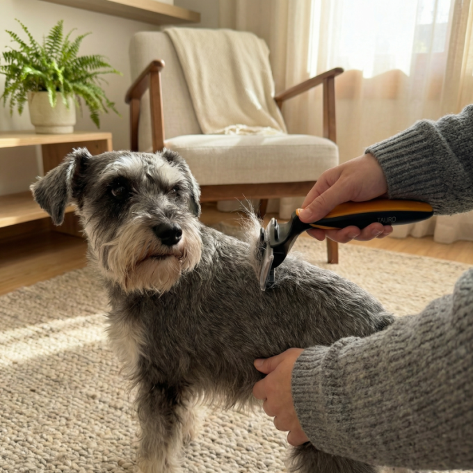 грабли для ухода за животными для вычесывания шерсти с вращающимися двойными лезвиями из нержавеющей стали (76 мм x 40 мм), расстояние между зубьями 0,8 мм и 0,6 мм, черные с оранжевой ручкой - 5