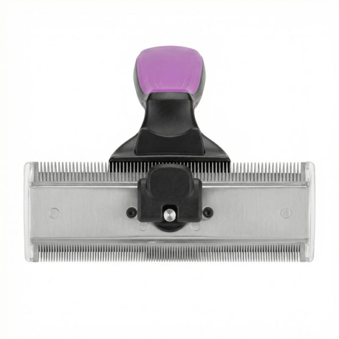 грабли для ухода за животными для вычесывания шерсти с вращающимися двойными лезвиями из нержавеющей стали (110 мм x 40 мм), расстояние между зубьями 0,8 мм и 0,6 мм, черные с фиолетовой ручкой - 3
