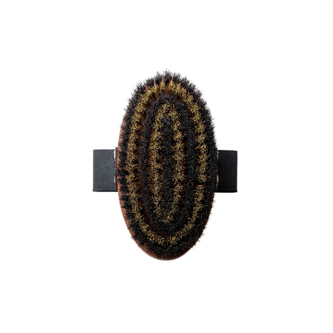 Massage brush, pear wood, brass metal and horse hair bristles, light brown - 0