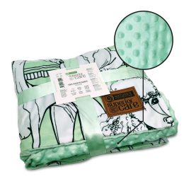 blanket, with white puppies