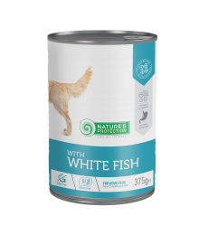 canned pet food for adult dogs with white fish