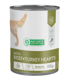 canned pet food for adult dogs with beef and turkey hearts