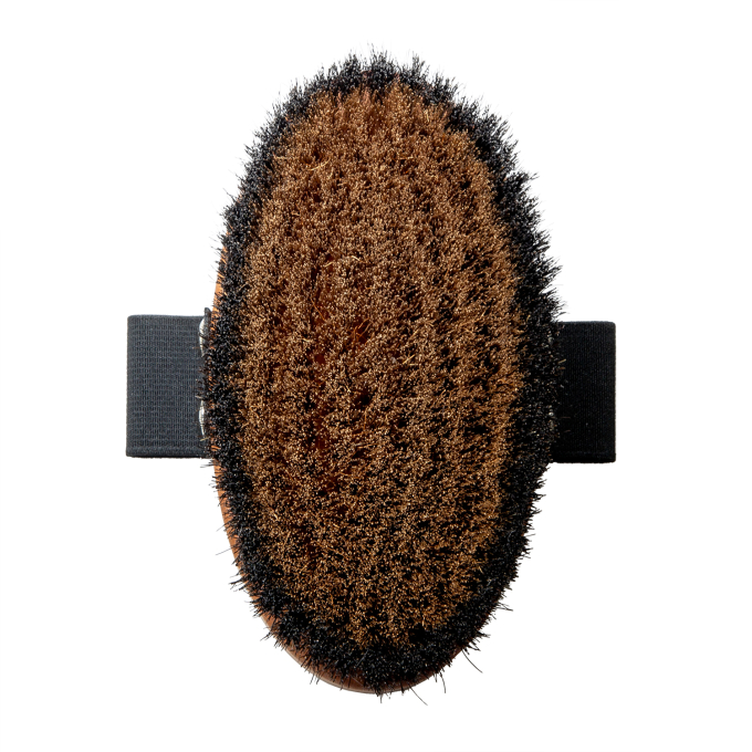 Massage brush, pear wood, bronze metal and horse hair bristles, antistatic, light brown - 0