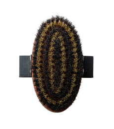 Massage brush, pear wood, brass metal and horse hair bristles, light brown