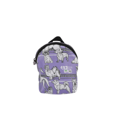 pet treat case with zipper, purple, with puppy appliqués