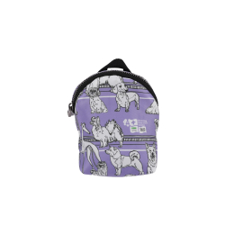 pet treat case with zipper, purple, with puppy appliqués