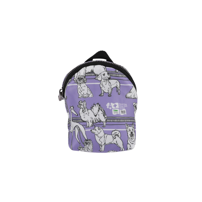 pet treat case with zipper, purple, with puppy appliqués - 0