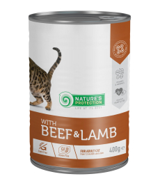 canned pet food for adult cats with beef and lamb