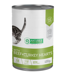 canned pet food for junior cats with beef and turkey hearts