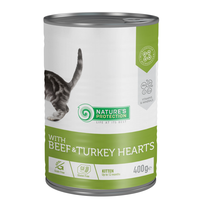 canned pet food for junior cats with beef and turkey hearts - 0