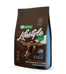 dry grain free food for adult dogs of all breeds with white fish
