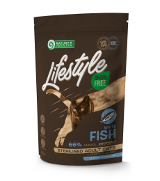 dry grain free food for adult cats with white fish after sterilisation