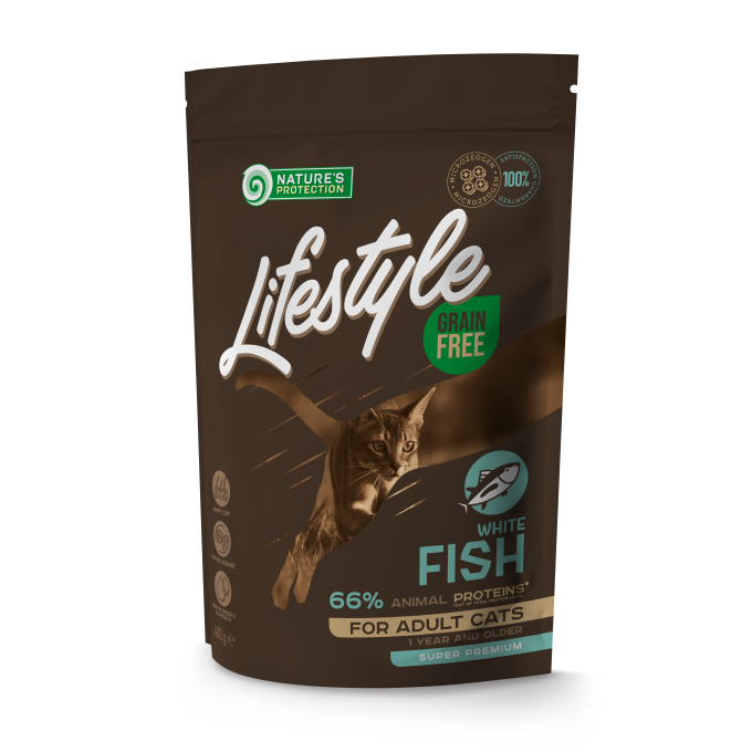 dry grain free food for adult cats with white fish - 0