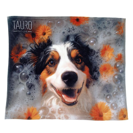 soft blanket, with an australian shepherd applique, multicolored