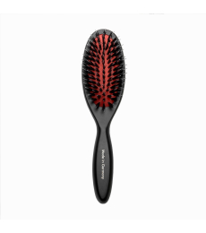 Brush, beech wood, 16 mm boar bristles with nylon teeth, black, oval shape