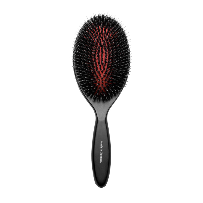 Brush, beech wood, 16 mm boar bristles with nylon teeth, black, oval shape - 0