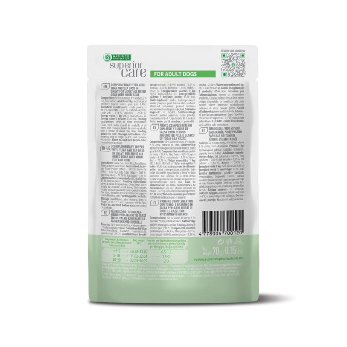 wet food supplement with tuna and sea bass for adult white-coated dogs of all breeds - 2