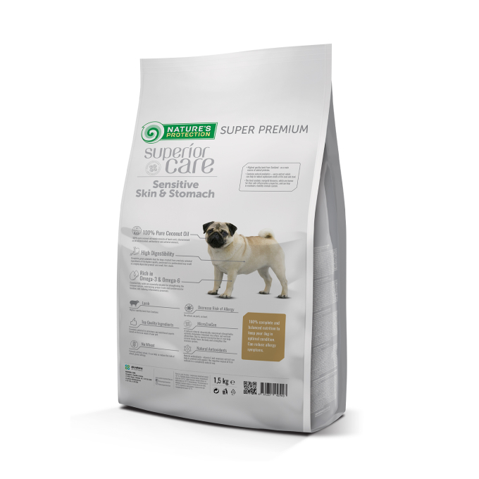 dry food for adult dogs of small breeds with sensitive skin and stomach, with lamb - 1