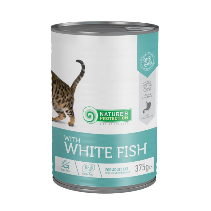 canned pet food for adult cats with white fish - 1