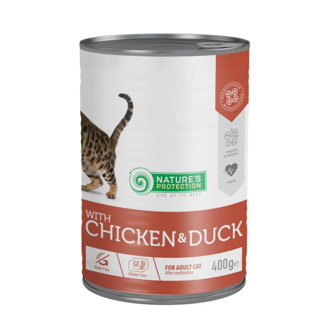 canned pet food for sterilised adult cats with chicken and duck - 1
