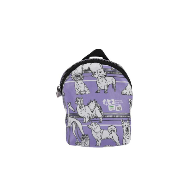 pet treat case with zipper, purple, with puppy appliqués - 1