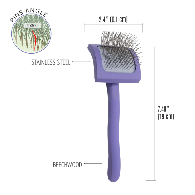 wooden brush, curved, rectangular, pins 25 mm, purple - 2