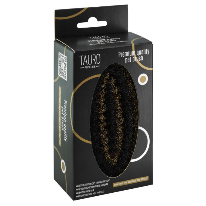 Massage brush, pear wood, brass metal and horse hair bristles, light brown - 3