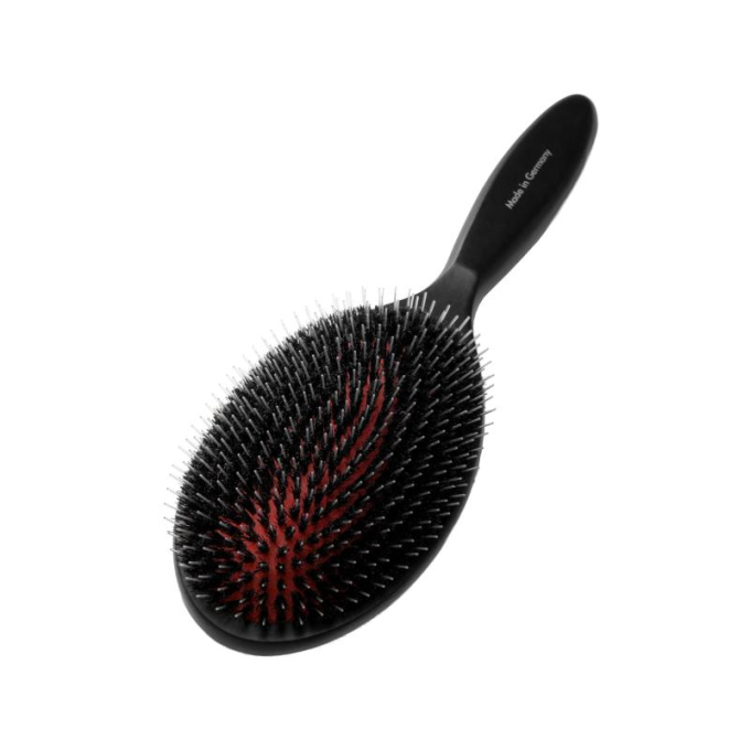 Brush, beech wood, 16 mm boar bristles with nylon teeth, black, oval shape - 1