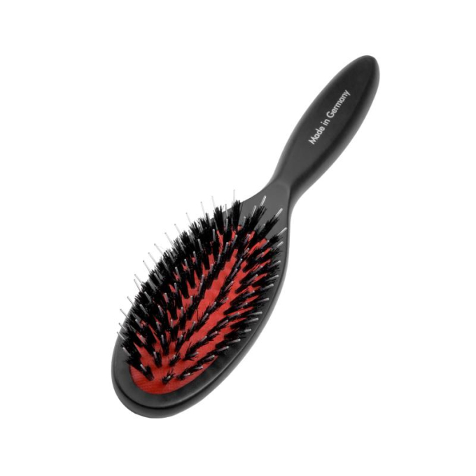 Brush, beech wood, 16 mm boar bristles with nylon teeth, black, oval shape - 1