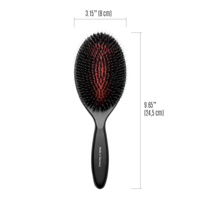 Brush, beech wood, 16 mm boar bristles with nylon teeth, black, oval shape - 2