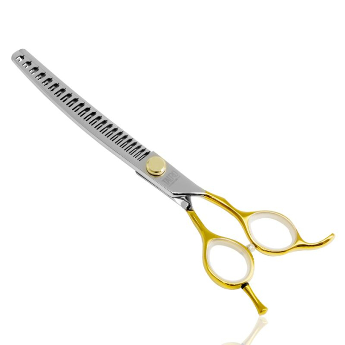 cutting scissors &quot;Perfection by Janita J. Plunge&quot;, curved, thinning (chunker), 23 teeth, 440c stainless steel, golden color, 18 cm (7&#039;&#039;) - 1