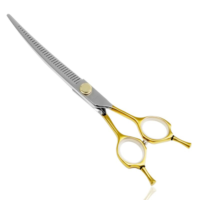 cutting scissors &quot;Perfection by Janita J. Plunge&quot;, curved, thinning (chunker), 32 teeth, 440c stainless steel, golden color - 1