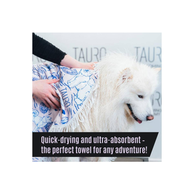 round microfiber towel, unique design, pink with blue details and fringes - 7